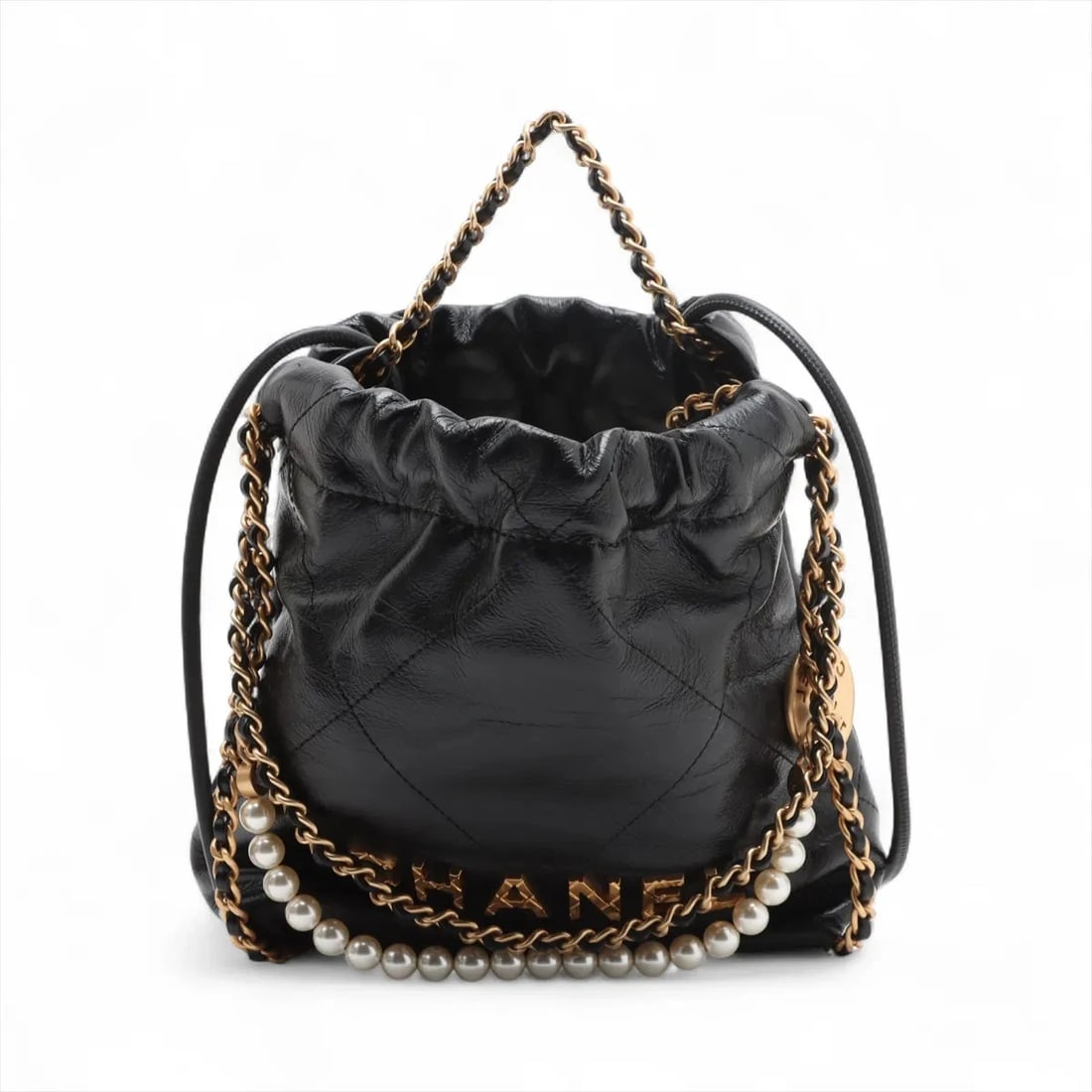 CHANEL CHANEL 22 MINI LEATHER CHAIN SHOULDER BAG PEARL: Chanel Chanel 22 Mini Leather Chain Shoulder Bag Pearl Brand: Chanel Type/Style: Shoulder bag Material: Leather Color: Black Size: Height:7.3inchLength:6.7inchDepth:2.2inch Accessories: None <