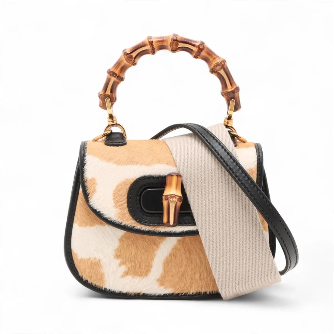 GUCCI BAMBOO HARAKO X LEATHER 2 WAY HANDBAG BROWN: Gucci Bamboo Harako x leather 2 Way Handbag Brown Brand: Gucci Type/Style: Hand bag Material: Harako x leather Color: Brown Size: Height:4.9inchLength:6.7inchDepth:3.3inch Accessories: None