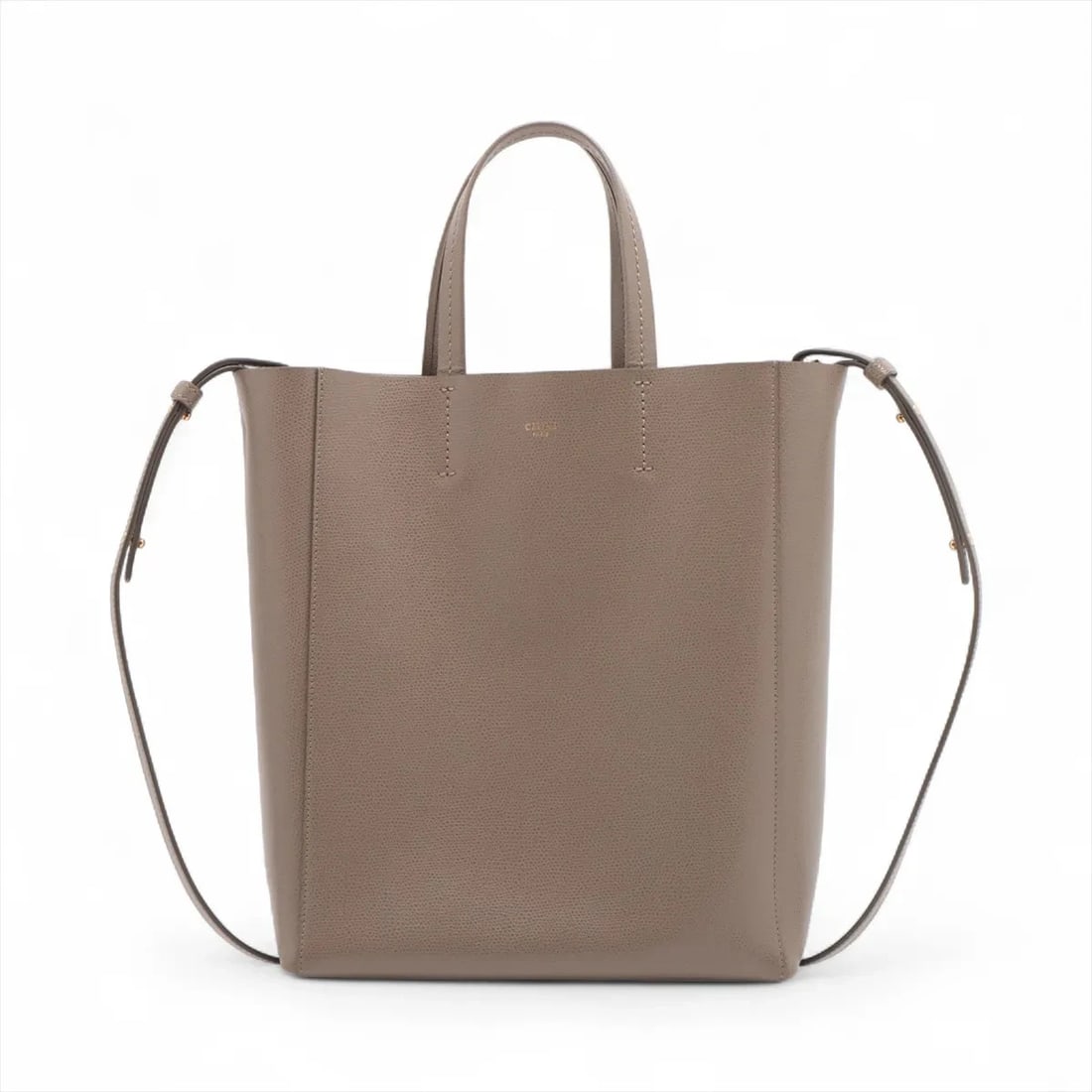 CELINE VERTICAL CABAS SMALL LEATHER 2 WAY HANDBAG GREIGE: Celine Vertical Cabas Small Leather 2 Way Handbag Greige Brand: Celine Type/Style: Hand bag Material: Leather Color: Greige Size: Height:11.2inchLength:9.1inchDepth:3.7inch Accessories: None <