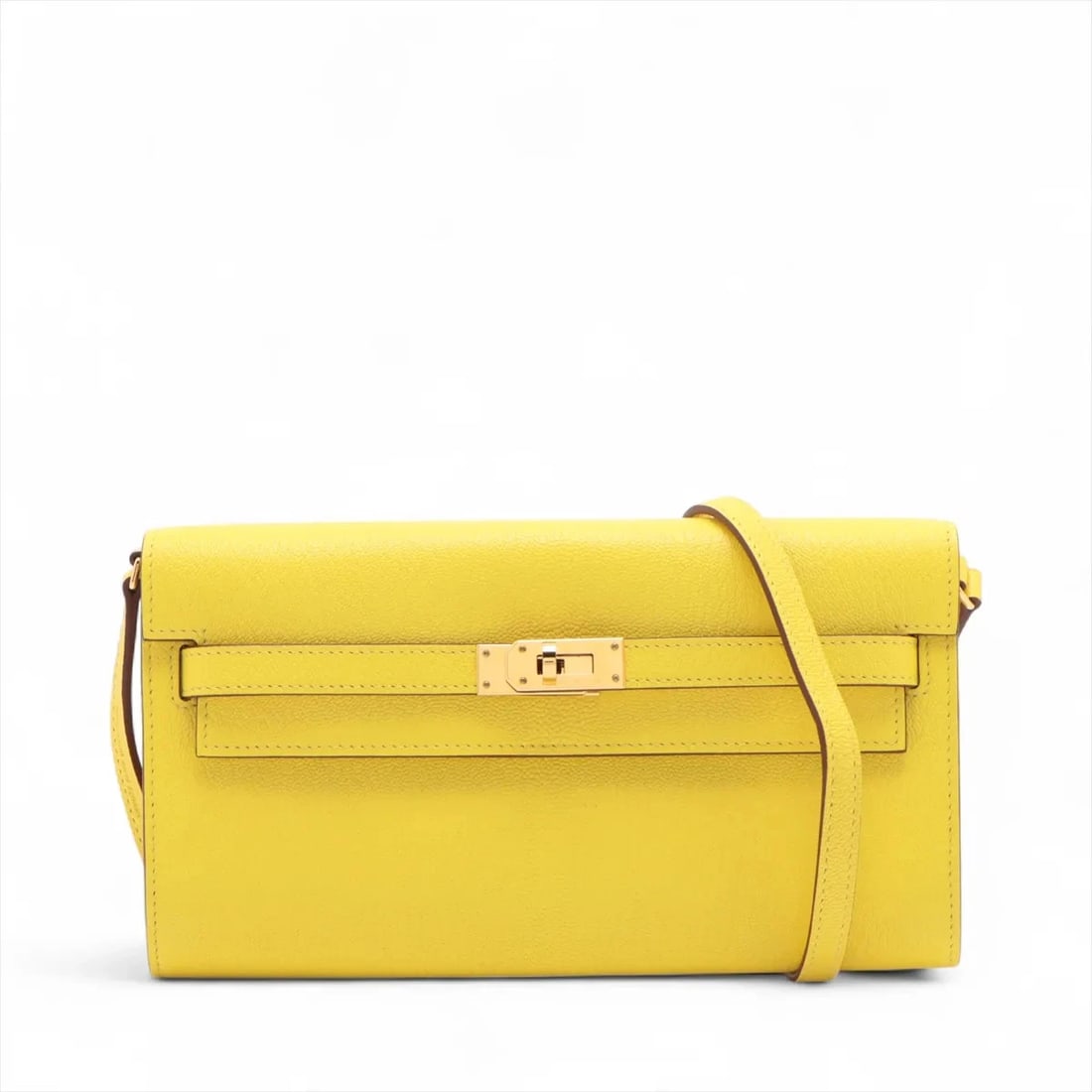 HERMES KELLY WALLET TOGO CHEVRE SHAMUKIRA JAUNE: Hermes Kelly Wallet Togo Chevre Shamukira Jaune Brand: Hermes Type/Style: Shoulder bag Material: Chevre Shamukira Color: Jaune Citron Size: Height:4.3inchLength:8.1inchDepth:1.0inch Accessories: N