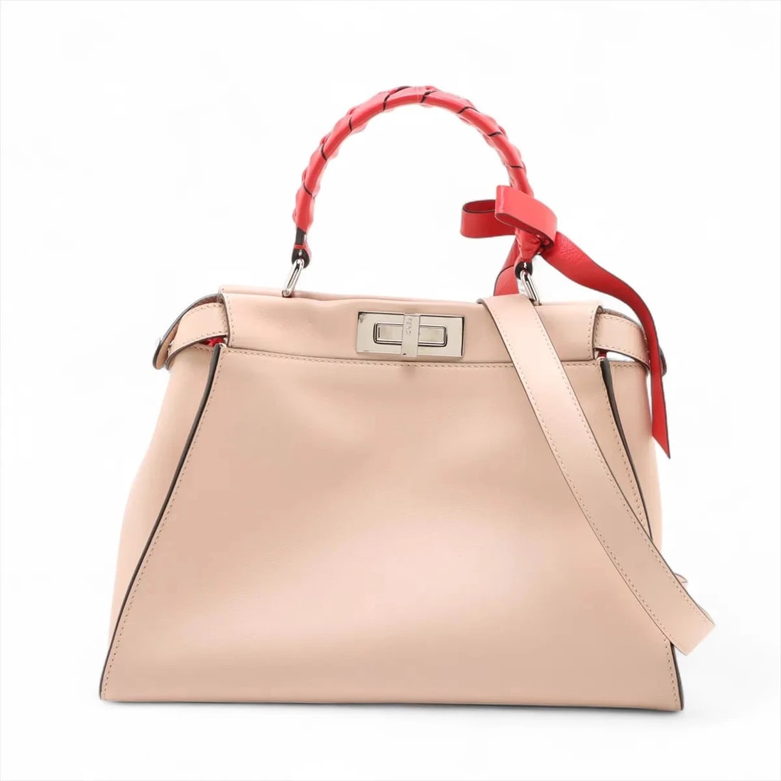 FENDI PEEKABOO REGULAR LEATHER 2 WAY HANDBAG: Fendi PEEKABOO REGULAR Leather 2 Way Handbag Brand: Fendi Type/Style: Hand bag Material: Leather Color: pink x red Size: Height:9.3inchLength:13.4inchDepth:5.3inch Accessories: None Access