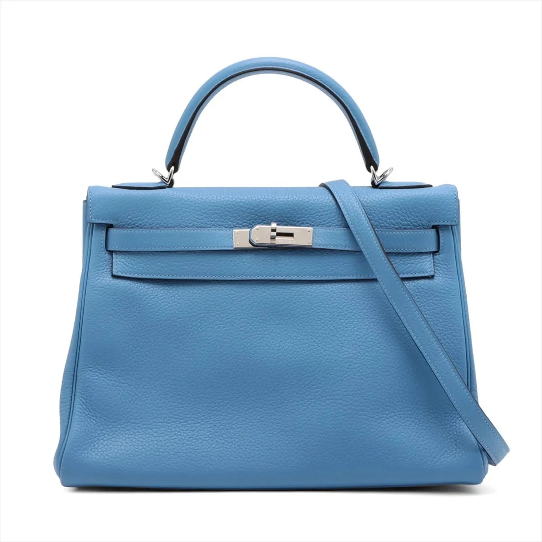 HERMES KELLY 32 LE TOURNAY TAURILLON CLEMENCE BLUE PARADISE: Hermes Kelly 32 Le Tournay Taurillon Clemence Blue paradise Brand: Hermes Type/Style: Hand bag Material: Taurillon Clemence Color: Blue paradise Size: Height:8.7inchLength:12.6inchDepth:4.7inch Ac