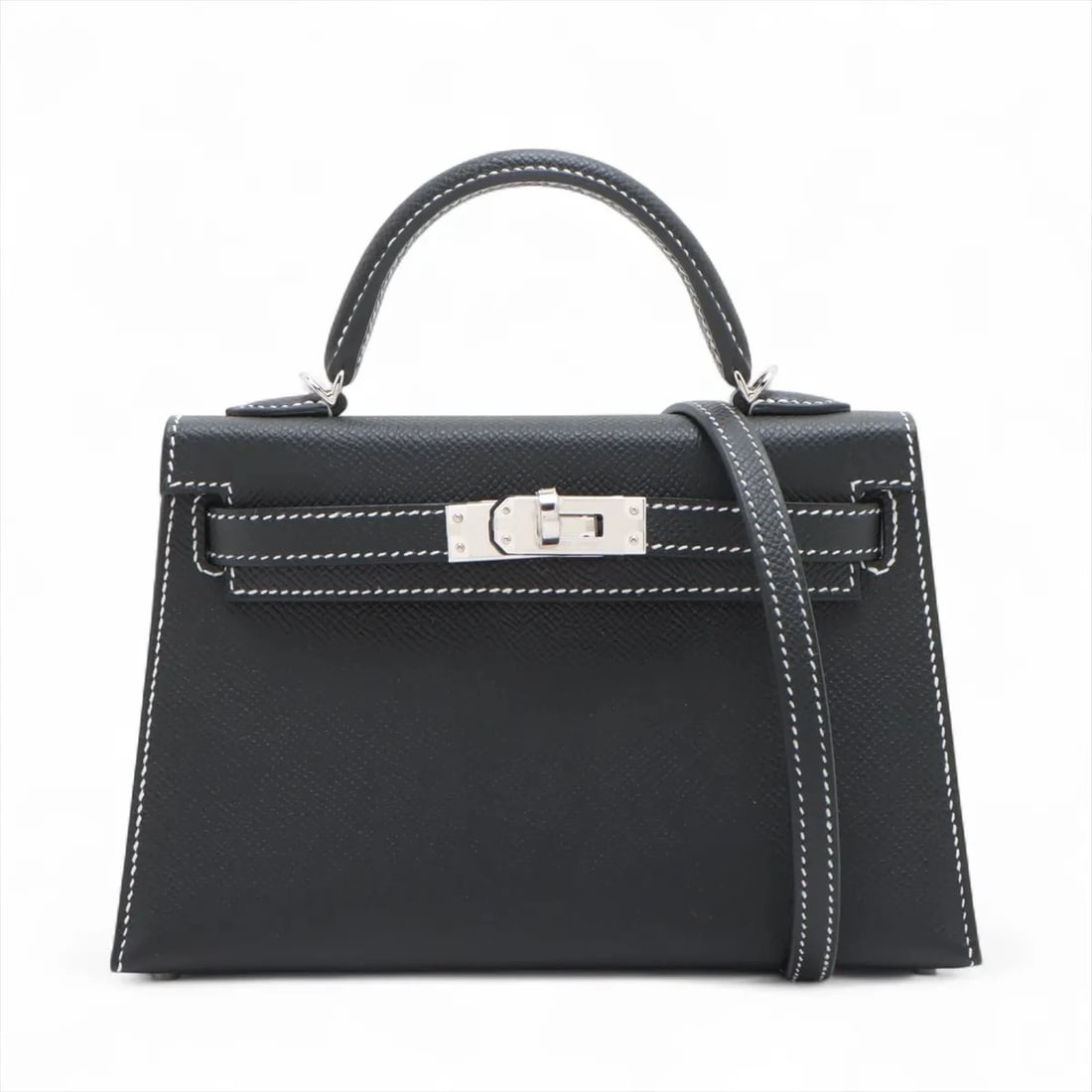 HERMES MINI KELLY 2 20 SERIE VEAU EPSOM BLACK SILVER: Hermes mini kelly 2 20 Serie Veau Epsom Black Silver Brand: Hermes Type/Style: Hand bag Material: Veau Epsom Color: Black Size: Height:4.7inchLength:7.5inchDepth:2.2inch Accessories: None
