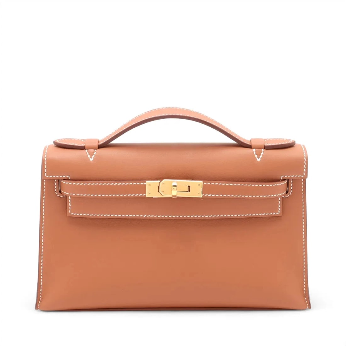 HERMES POCHETTE KELLY MINI VEAU SWIFT GOLD GOLD: Hermes Pochette Kelly Mini Veau Swift Gold Gold Brand: Hermes Type/Style: Hand bag Material: Veau Swift Color: Gold Size: Height:5.1inchLength:8.7inchDepth:2.8inch Accessories: None Access
