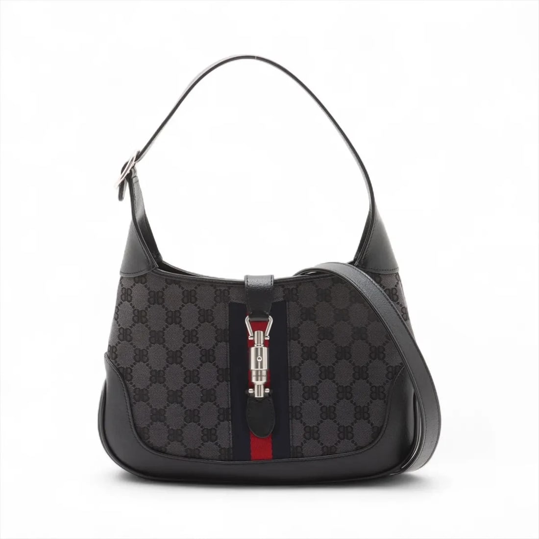 GUCCI X BALENCIAGA JACKIE THE HACKERS PROJECTS CANVAS X LEATHER: Gucci x Balenciaga Jackie The hackers projects canvas x leather Brand: Gucci x Balenciaga Type/Style: Shoulder bag Material: Canvas & Leather Color: Black Size: Height:7.5inchLength:11.0inchDepth:1.8i