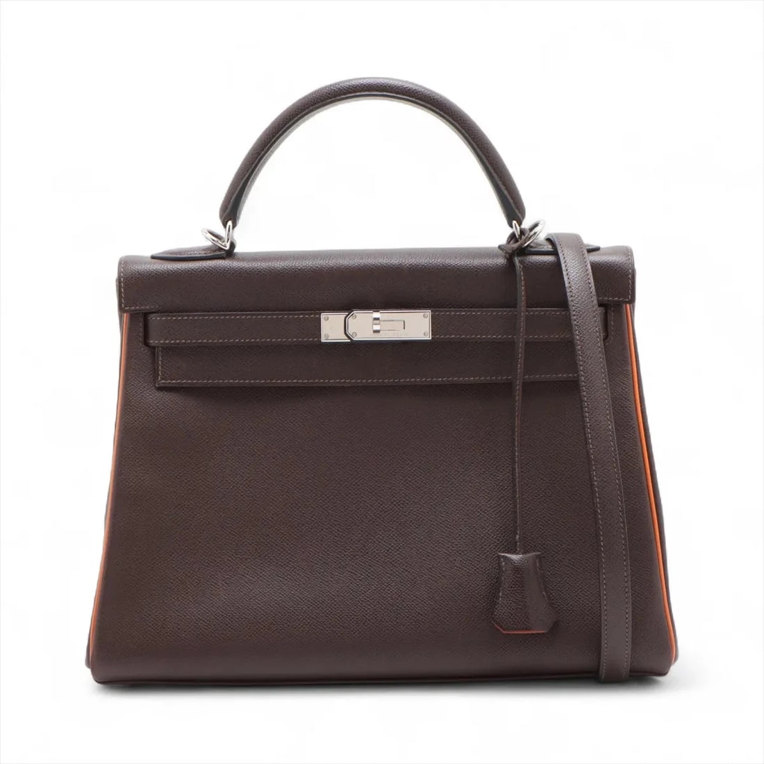 HERMES KELLY 32 LE TOURNAY VEAU EPSOM CHOCOLAT X ORANGE (1 of 6)