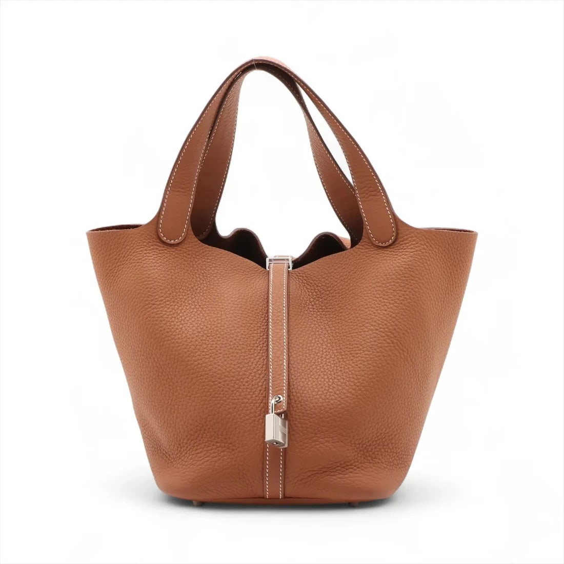 HERMES PICOTIN LOCK 22 MM TAURILLON CLEMENCE GOLD: Hermes Picotin Lock 22 MM Taurillon Clemence Gold Brand: Hermes Type/Style: Hand bag Material: Taurillon Clemence Color: Gold Size: Height:8.7inchLength:8.7inchDepth:6.9inch Accessories: None