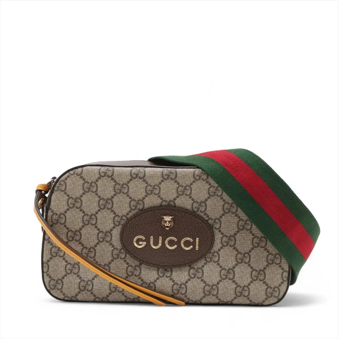 GUCCI GG SUPREME TIGER HEAD PVC & LEATHER SHOULDER BAG: Gucci GG Supreme Tiger Head PVC & leather Shoulder bag Brand: Gucci Type/Style: Shoulder bag Material: PVC & leather Color: Brown Size: Height:5.5inchLength:9.4inchDepth:2.8inch Accessories: None
