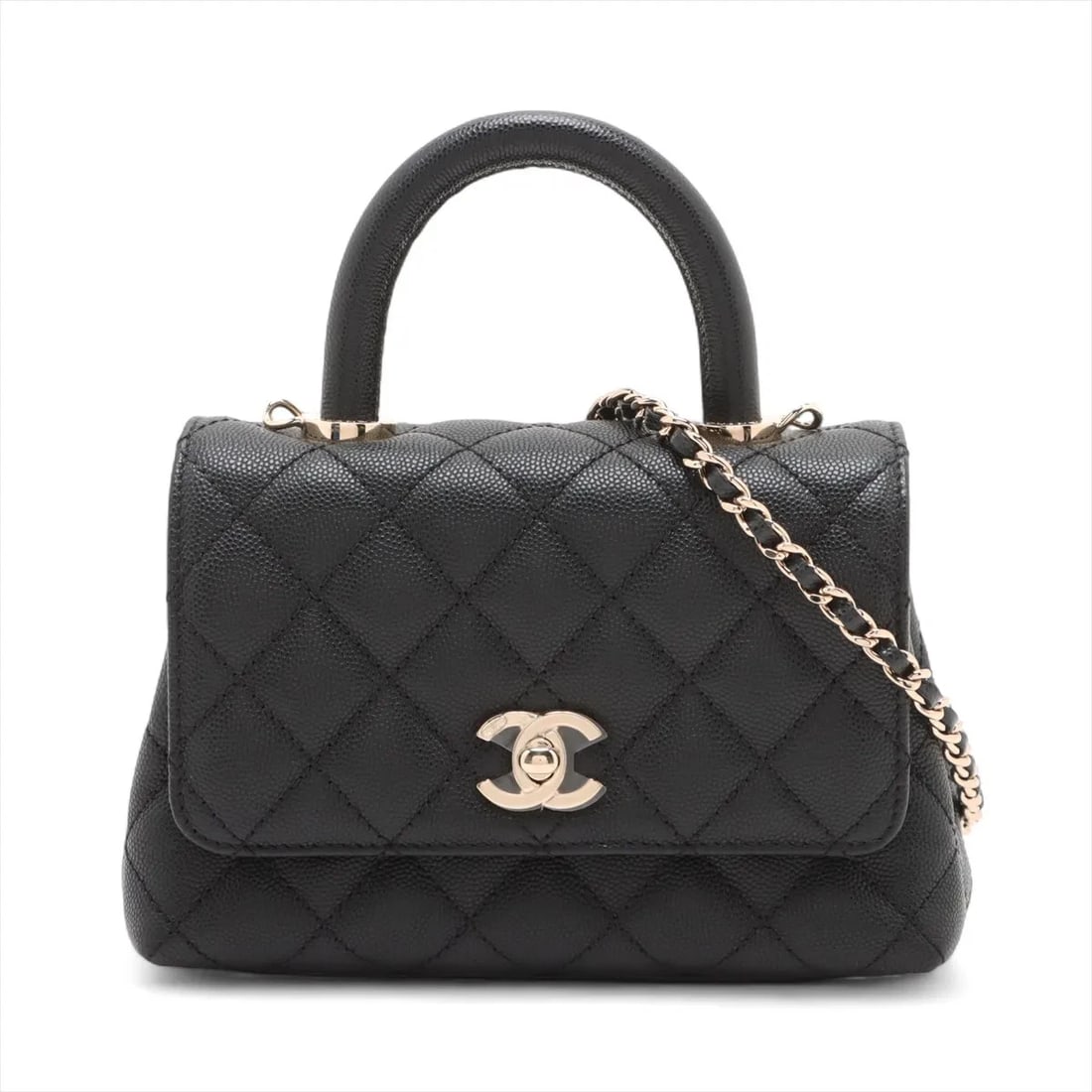CHANEL COCO HANDLE 19 XXS CAVIAR SKIN 2 WAY HANDBAG: Chanel Coco handle 19 XXS Caviar Skin 2 Way Handbag Brand: Chanel Type/Style: Hand bag Material: Caviar Skin Color: Black Size: Height:5.1inchLength:7.1inchDepth:3.3inch Accessories: None