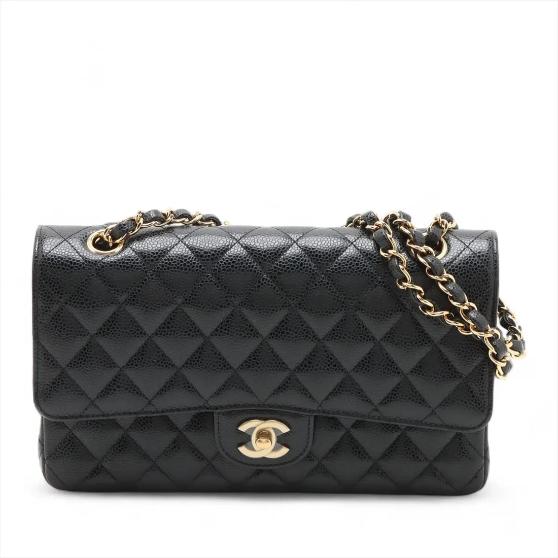 CHANEL MATELASSE 25 GRAINED CALFSKIN CHAIN BAG BLACK: Chanel Matelasse 25 Grained Calfskin Chain Bag Black Brand: Chanel Type/Style: Shoulder bag Material: Caviar Skin Color: Black Size: Height:5.9inchLength:9.8inchDepth:2.4inch Accessories: None