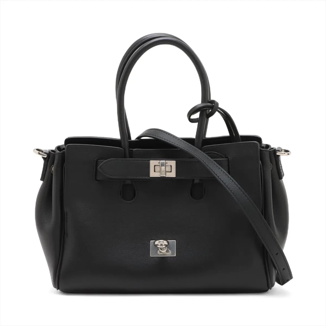 BALENCIAGA BEL AIR LEATHER 2 WAY HANDBAG BLACK: Balenciaga Bel Air Leather 2 Way Handbag Black Brand: Balenciaga Type/Style: Hand bag Material: Leather Color: Black Size: Height:6.7inchLength:9.3inchDepth:3.9inch Accessories: None Acces