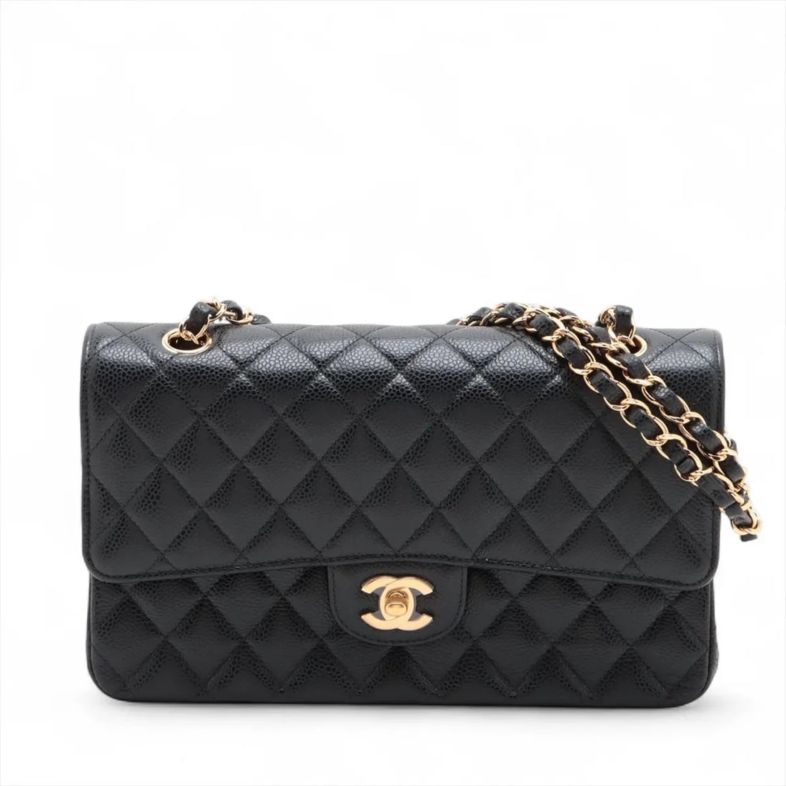 CHANEL MATELASSE 25 GRAINED CALFSKIN CHAIN BAG BLACK: Chanel Matelasse 25 Grained Calfskin Chain Bag Black Brand: Chanel Type/Style: Shoulder bag Material: Caviar Skin Color: Black Size: Height:5.9inchLength:10.0inchDepth:2.4inch Accessories: None