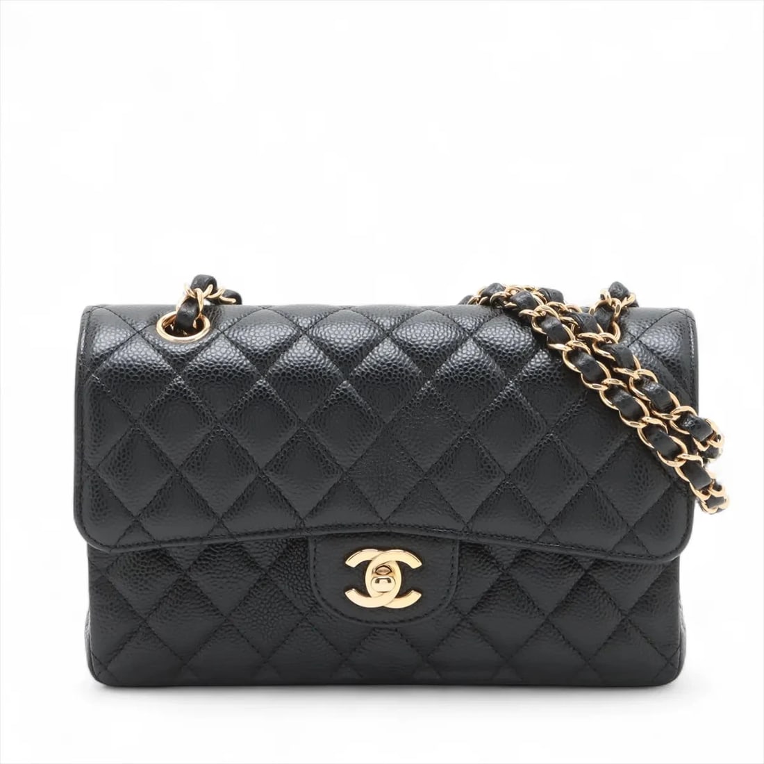 CHANEL MATELASSE 23 SMALL GRAINED CALFSKIN CHAIN BAG BLACK: Chanel Matelasse 23 Small Grained Calfskin Chain Bag Black Brand: Chanel Type/Style: Shoulder bag Material: Caviar Skin Color: Black Size: Height:5.5inchLength:8.9inchDepth:2.4inch Accessories: No