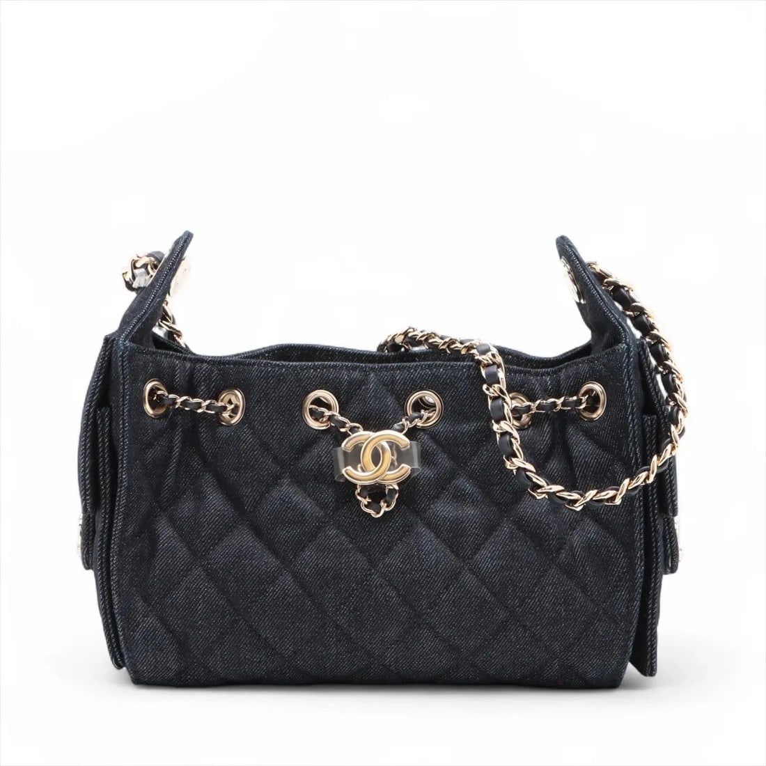 CHANEL CHANEL 25 MINI DENIM CHAIN SHOULDER BAG NAVY BLUE: Chanel Chanel 25 Mini Denim Chain Shoulder Bag Navy Blue Brand: Chanel Type/Style: Shoulder bag Material: Denim Color: Navy Blue Size: Height:6.3inchLength:8.7inchDepth:3.9inch Accessories: None <