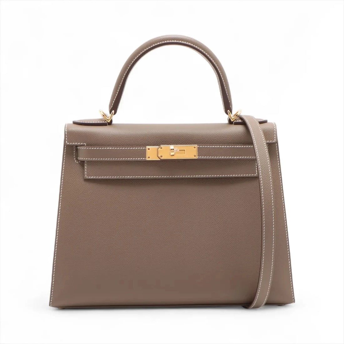 HERMES KELLY 28 SERIE VEAU EPSOM ETOUPE GOLD: Hermes Kelly 28 Serie Veau Epsom Etoupe Gold Brand: Hermes Type/Style: Hand bag Material: Veau Epsom Color: Etoupe Size: Height:8.3inchLength:11.4inchDepth:4.5inch Accessories: None Access