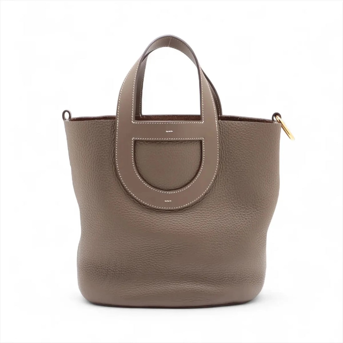 HERMES IN THE LOOP 23 TAURILLON CLEMENCE X VAUX SWIFT: Hermes In the loop 23 Taurillon Clemence x Vaux Swift Brand: Hermes Type/Style: Hand bag Material: Taurillon Clemence Veau Swift Color: Etoupe Size: Height:9.8inchLength:8.7inchDepth:5.9inch Acces