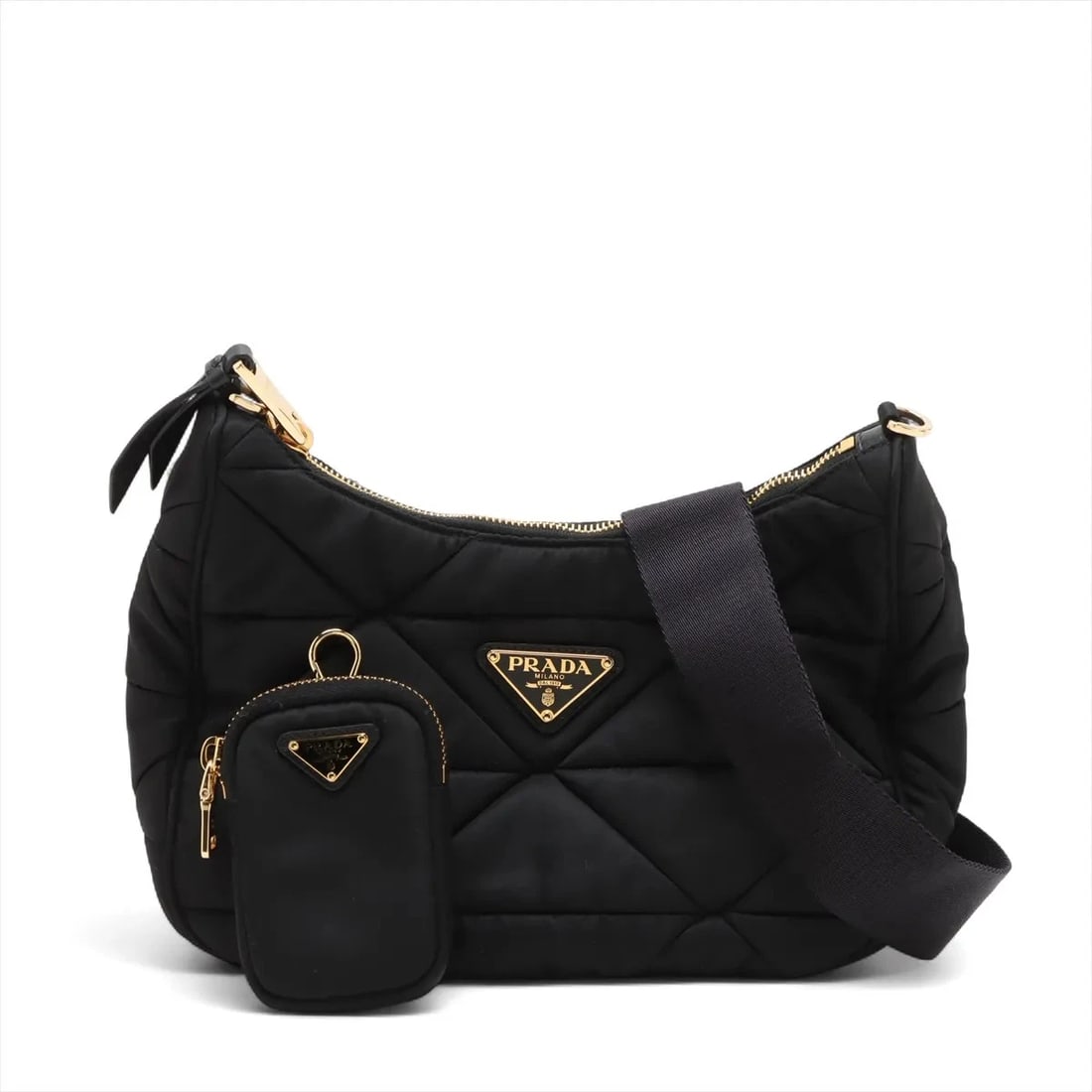 PRADA TESSUTO QUILT NYLON & LEATHER SHOULDER BAG: Prada Tessuto Quilt Nylon & Leather Shoulder bag Brand: Prada Type/Style: Shoulder bag Material: Nylon & Leather Color: Black Size: Height:7.5inchLength:9.1inchDepth:3.1inch Accessories: None