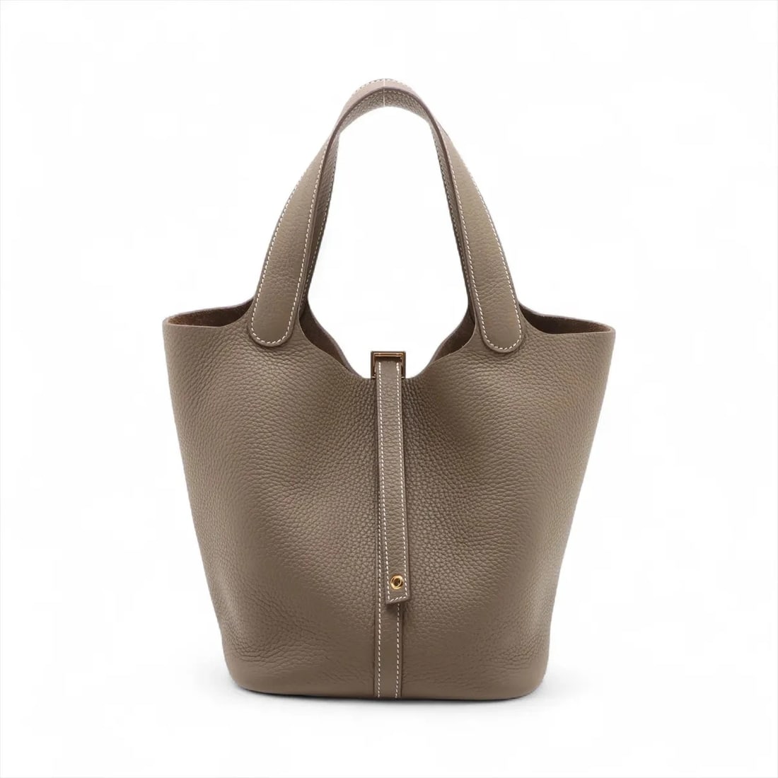 HERMES PICOTIN LOCK 22 MM TAURILLON CLEMENCE ETOUPE: Hermes Picotin Lock 22 MM Taurillon Clemence Etoupe Brand: Hermes Type/Style: Hand bag Material: Taurillon Clemence Color: Etoupe Size: Height:8.5inchLength:8.7inchDepth:6.9inch Accessories: None