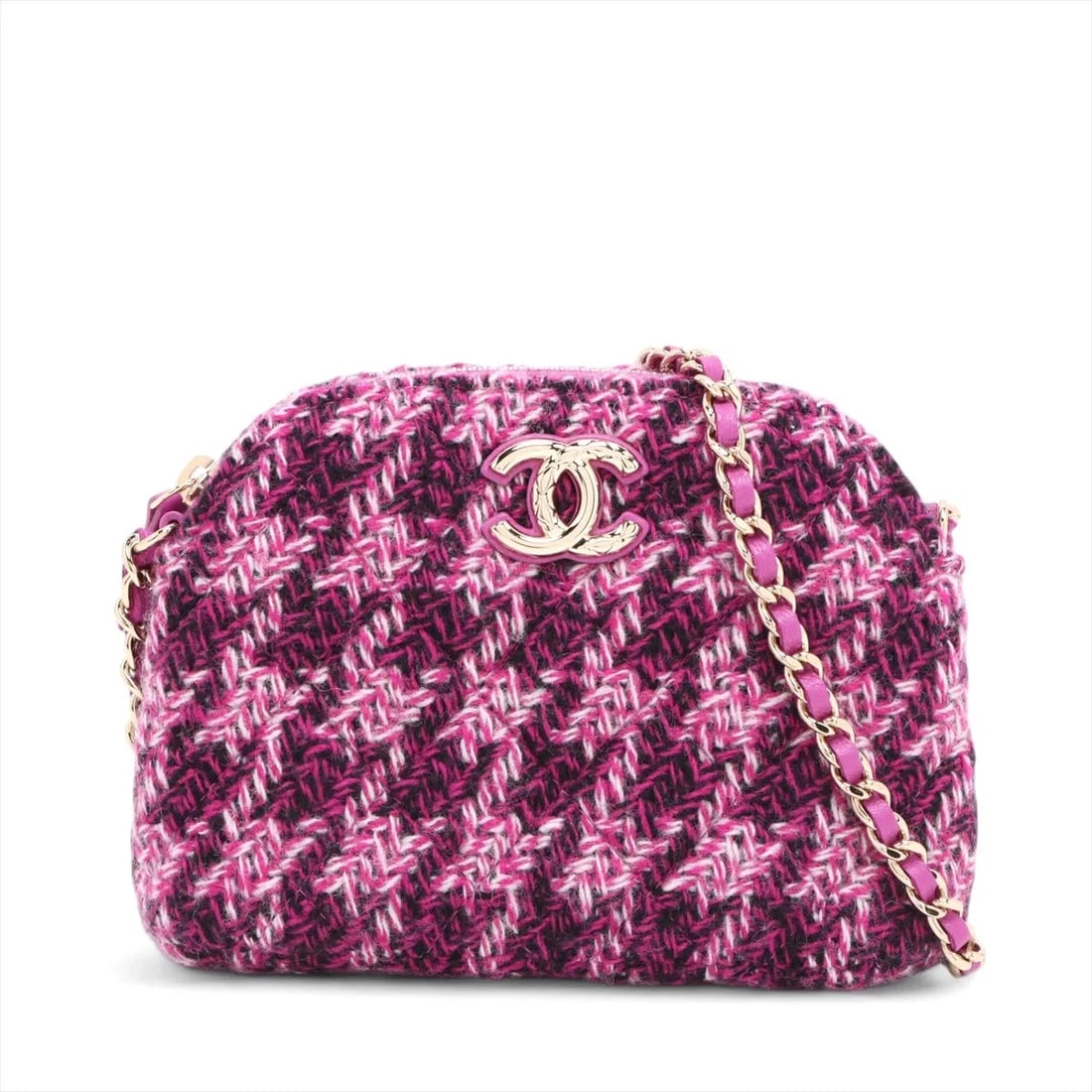 CHANEL MATELASSE TWEED CHAIN WALLET PURPLE GOLD METAL: Chanel Matelasse Tweed Chain Wallet Purple Gold Metal Brand: Chanel Type/Style: Shoulder bag Material: Tweed Color: Purple Size: Height:4.7inchLength:6.1inchDepth:2.0inch Accessories: None