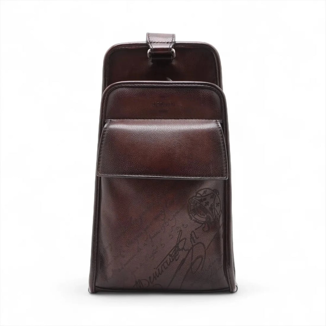 BERLUTI CALLIGRAPHY LEATHER SLING BACKPACK BROWN (1 of 4)