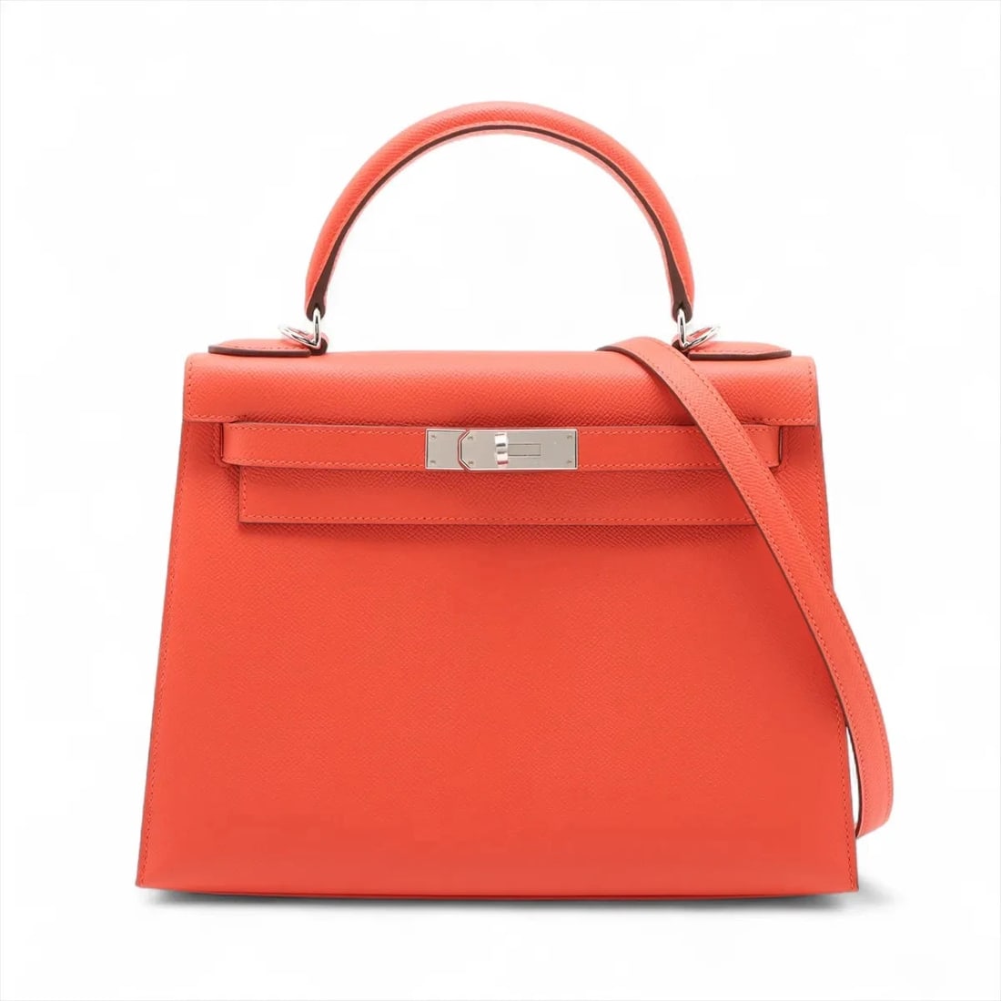 HERMES KELLY 28 SERIE VEAU EPSOM ORANGEFIELD SILVER: Hermes Kelly 28 Serie Veau Epsom Orangefield Silver Brand: Hermes Type/Style: Hand bag Material: Veau Epsom Color: Orangefield Size: Height:8.3inchLength:11.4inchDepth:4.5inch Accessories: None