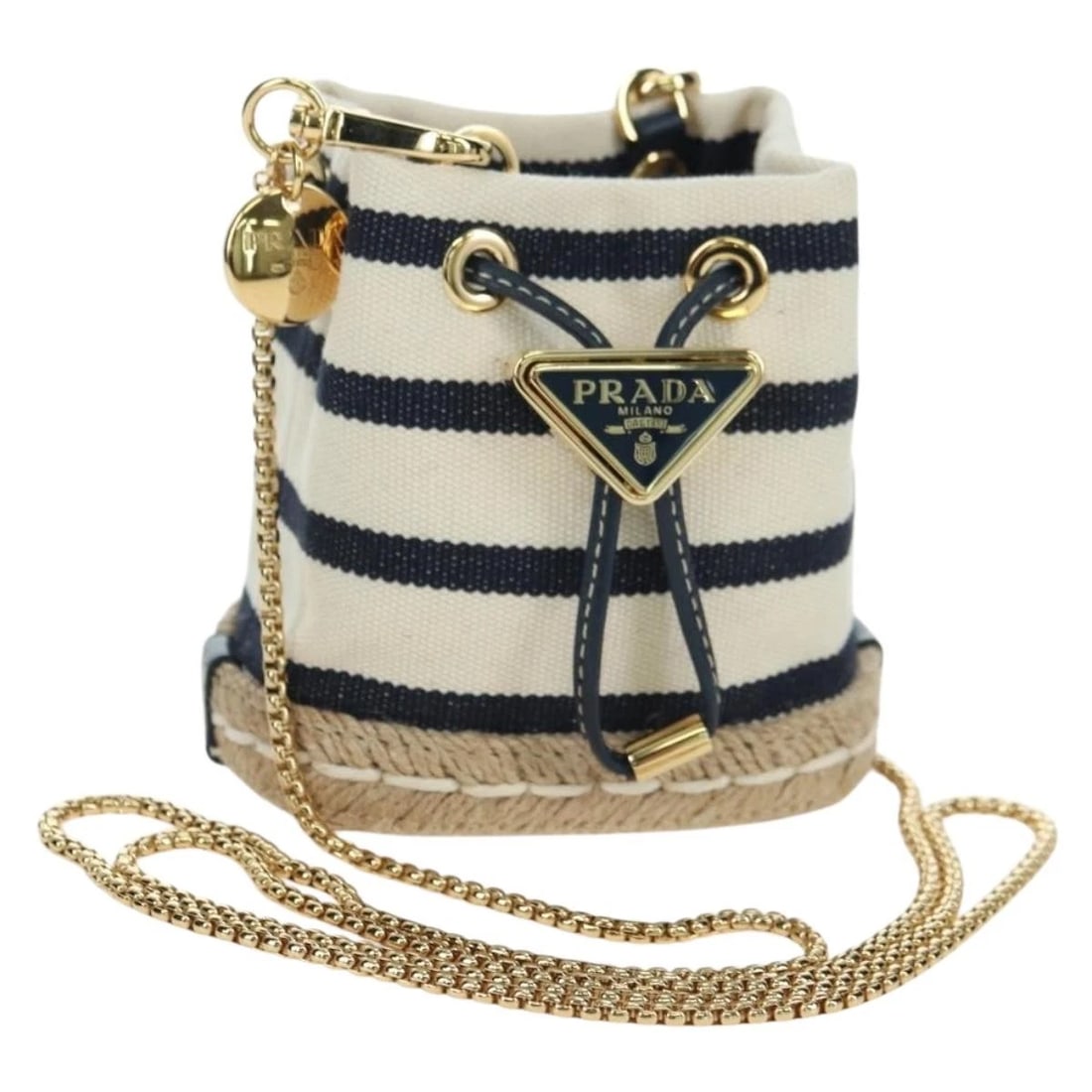 PRADA CHAIN SHOULDER POUCH BAG: PRADA Chain Shoulder Pouch Bag Brand: PRADA Type/Style: Shoulder Bag Material: Canvas Color: Gold/Beige Size: Size(Inch) W3.9 x H3.9 x D2.4inch(Approx) Accessories: None Accessories Notice