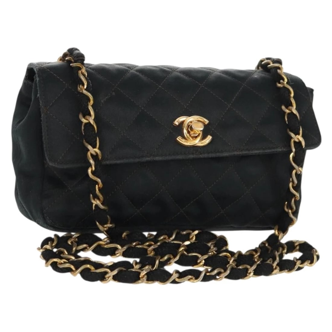 CHANEL MINI MATELASSE 18 CHAIN SHOULDER BAG: CHANEL Mini Matelasse 18 Chain Shoulder Bag Brand: CHANEL Type/Style: Shoulder Bag Material: Satin Color: Black/Gold Size: Size(Inch) W7.1 x H3.9 x D2.0inch(Approx) Accessories: None Acces