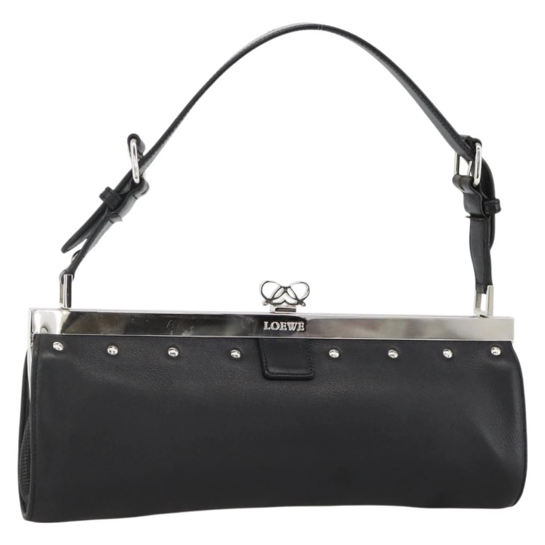 LOEWE SHOULDER BAG LEATHER SILVER BLACK: LOEWE Shoulder Bag Leather Silver Black Brand: LOEWE Type/Style: Shoulder Bag Material: Leather Color: Silver/Black Size: Size(Inch) W11.4 x H4.7 x D2.0inch(Approx) Accessories: None Acces