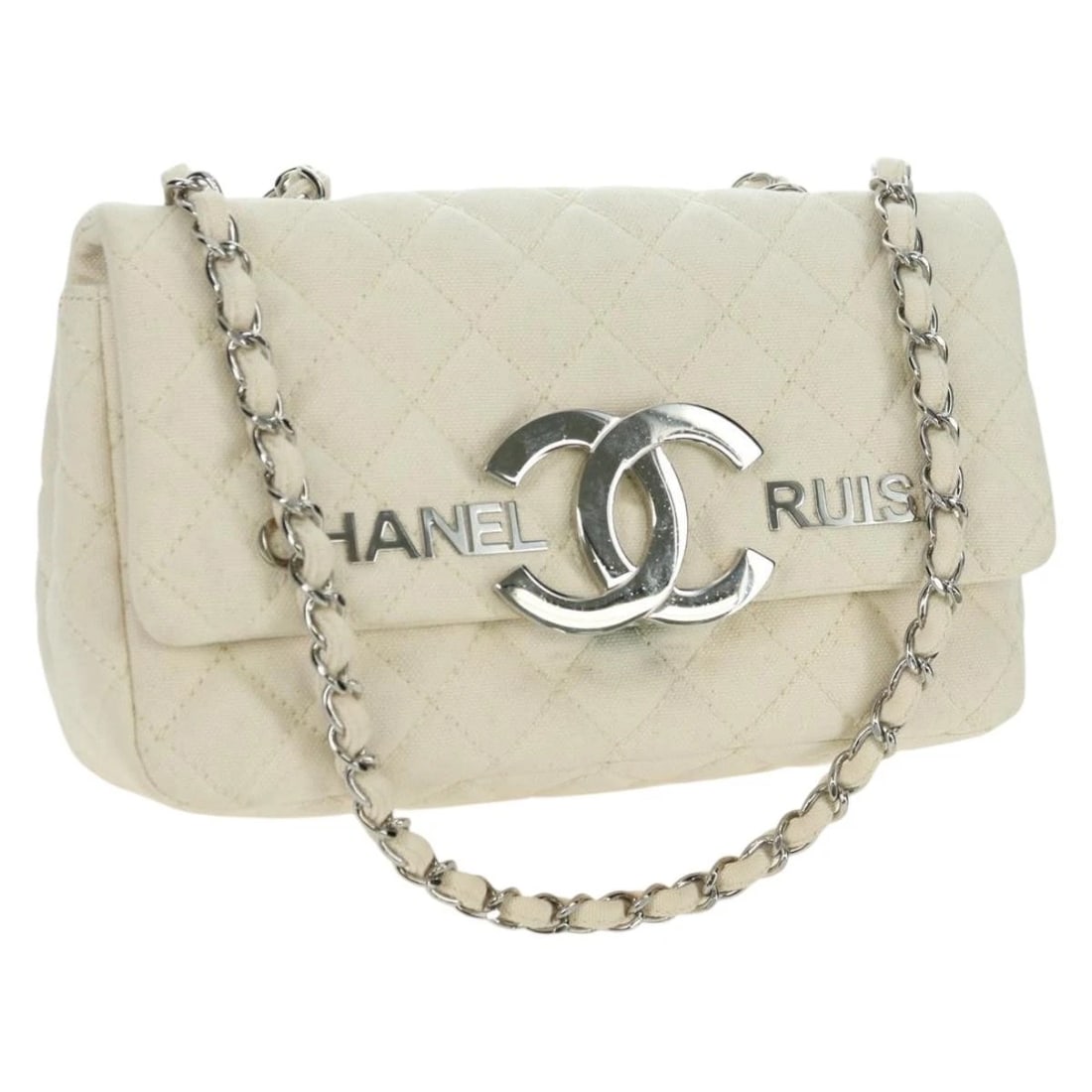 CHANEL MATELASSE CHAIN SHOULDER BAG: CHANEL Matelasse Chain Shoulder Bag Brand: CHANEL Type/Style: Shoulder Bag Material: Canvas Color: White/Silver Size: Size(Inch) W9.1 x H4.7 x D2.4inch(Approx) Accessories: None Accessorie