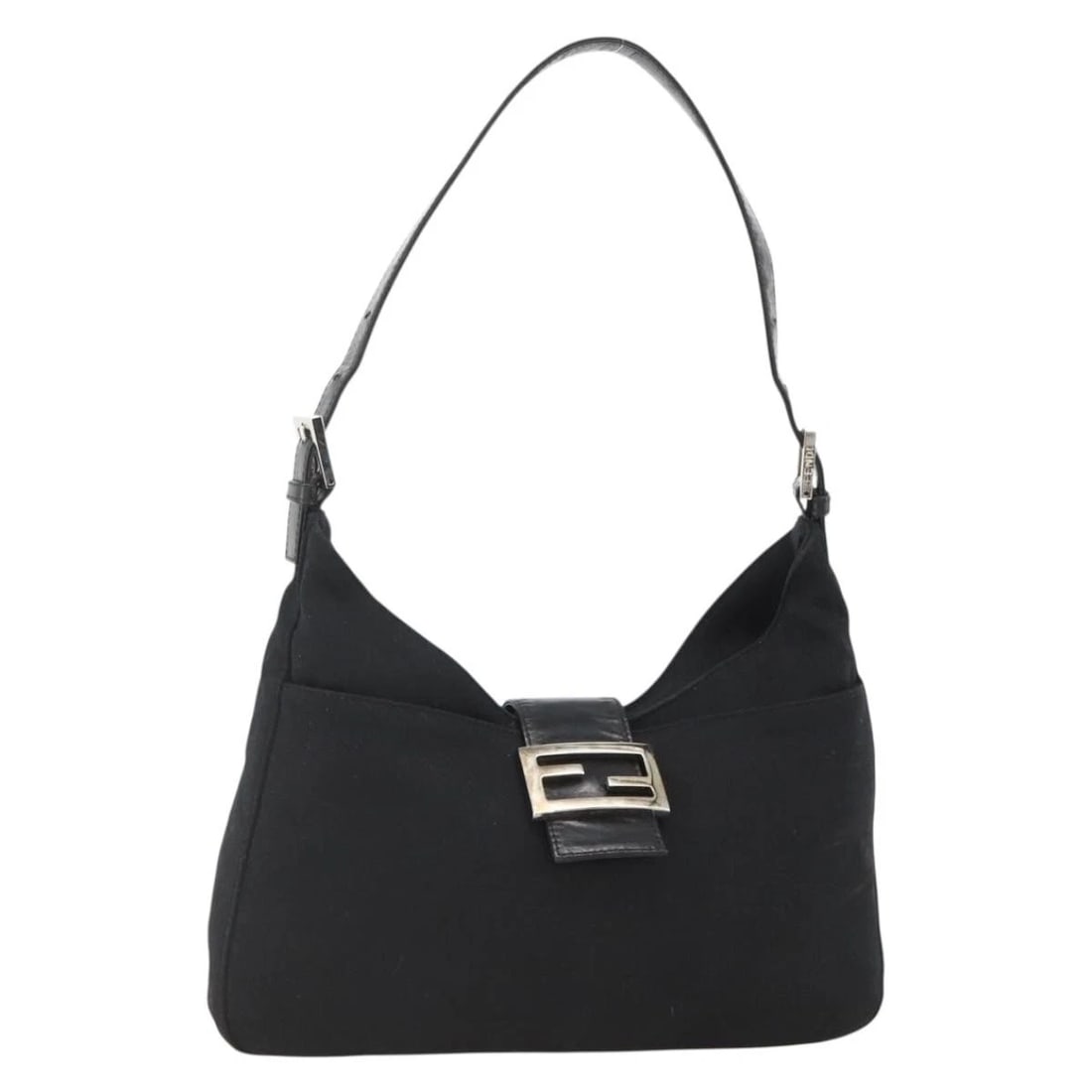 FENDI MAMMA BAGUETTE SHOULDER BAG NYLON: FENDI Mamma Baguette Shoulder Bag Nylon Brand: FENDI Type/Style: Shoulder Bag Material: Nylon Color: Black/Silver Size: Size(Inch) W11.4 x H6.7 x D1.6inch(Approx) Accessories: None Accesso