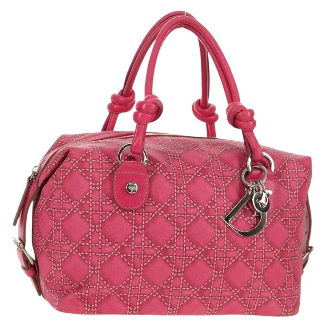 CHRISTIAN DIOR CANAGE HAND BAG COATED CANVAS: Christian Dior Canage Hand Bag Coated Canvas Brand: Christian Dior Type/Style: Hand Bag Material: Coated Canvas Color: Pink/Silver Size: Size(Inch) W10.2 x H6.3 x D6.3inch(Approx) Accessories: Non