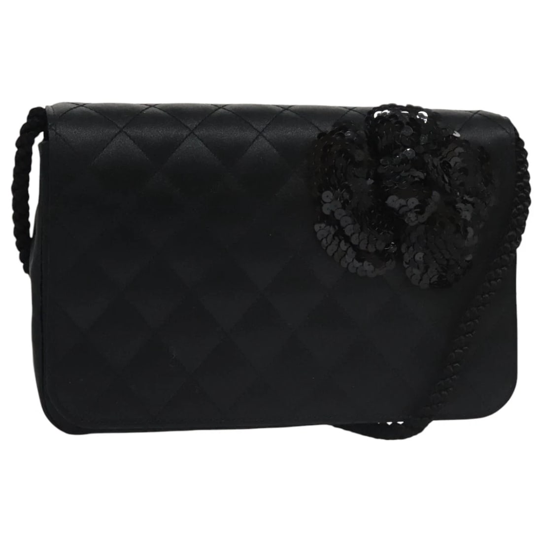 CHANEL MATELASSE SEQUIN FLOWER SHOULDER BAG: CHANEL Matelasse Sequin Flower Shoulder Bag Brand: CHANEL Type/Style: Shoulder Bag Material: Satin Color: Black Size: W8.1 x H5.1 x D1.6inch(Approx) Accessories: None Accessories Notice: W