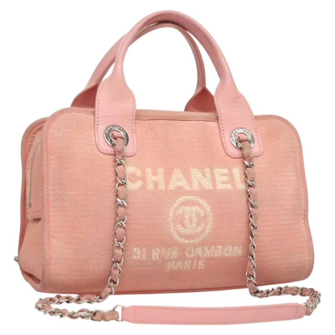 CHANEL HAND BAG CANVAS LEATHER 2WAY PINK SILVER: CHANEL Hand Bag Canvas Leather 2way Pink Silver Brand: CHANEL Type/Style: Hand Bag Material: Canvas Color: Pink/Silver Size: Size(Inch) W10.6 x H6.3 x D4.3inch(Approx) Accessories: None Ac