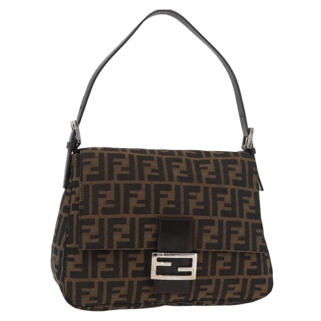 FENDI ZUCCA CANVAS MAMMA BAGUETTE SHOULDER BAG: FENDI Zucca Canvas Mamma Baguette Shoulder Bag Brand: FENDI Type/Style: Shoulder Bag Material: Zucca Canvas Color: Black/Brown Size: Size(Inch) W11.0 x H7.5 x D4.3inch(Approx) Accessories: None
