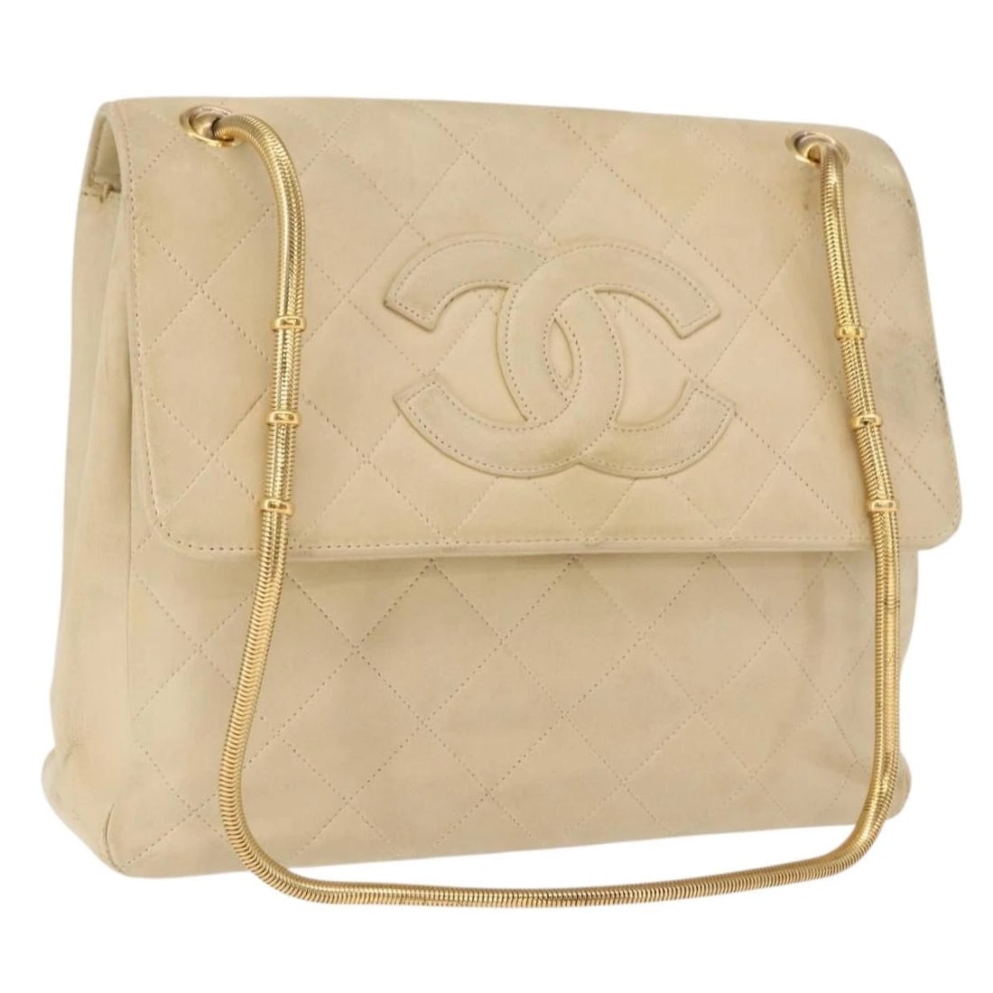 CHANEL MATELASSE CHAIN SHOULDER BAG: CHANEL Matelasse Chain Shoulder Bag Brand: CHANEL Type/Style: Shoulder Bag Material: Lamb Skin Color: Ivory/Gold Size: Size(Inch) W9.8 x H7.5 x D3.1inch(Approx) Accessories: None Accessori