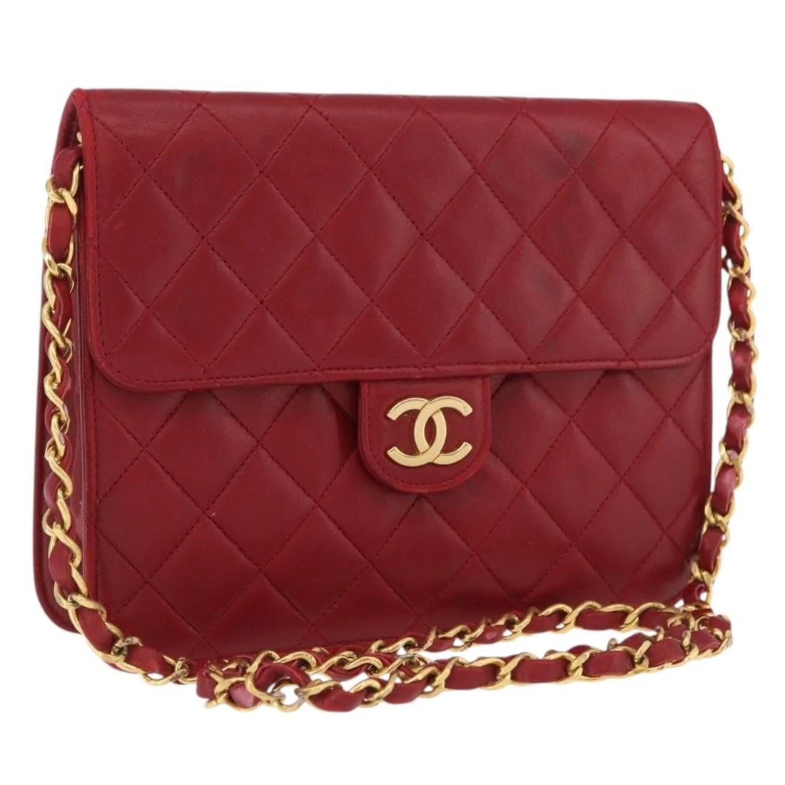 CHANEL MATELASSE CHAIN SHOULDER BAG: CHANEL Matelasse Chain Shoulder Bag Brand: CHANEL Type/Style: Shoulder Bag Material: Lamb Skin Color: Red/Gold Size: Size(Inch) W7.9 x H5.9 x D1.2inch(Approx) Accessories: None Accessories