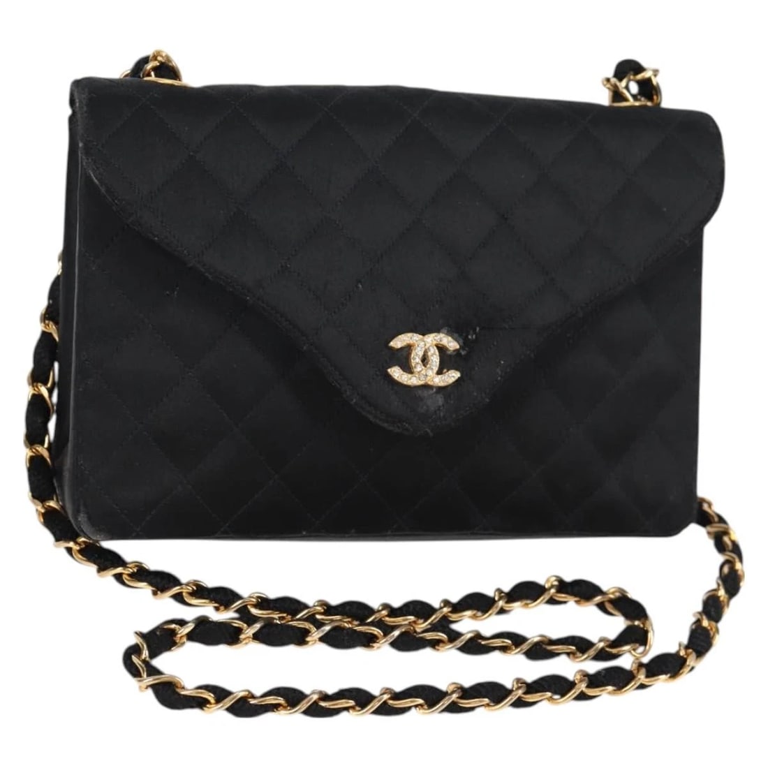 CHANEL MATELASSE CHAIN SHOULDER BAG: CHANEL Matelasse Chain Shoulder Bag Brand: CHANEL Type/Style: Shoulder Bag Material: Satin Color: Black/Gold Size: Size(Inch) W7.9 x H4.9 x D2.2inch(Approx) Accessories: None Accessories N