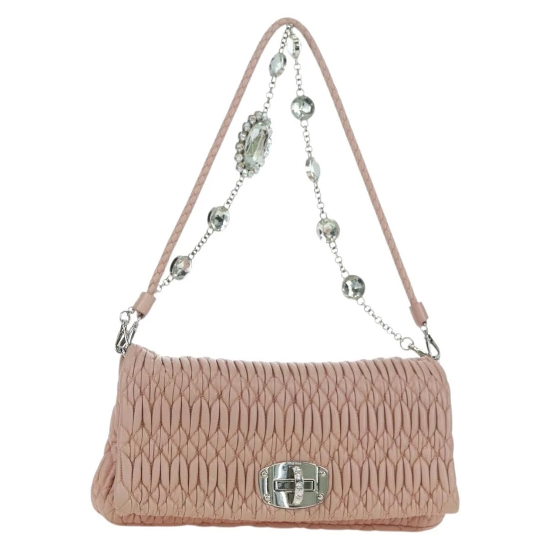 MIU MIU MATELASSE CHAIN SHOULDER BAG: Miu Miu Matelasse Chain Shoulder Bag Brand: Miu Miu Type/Style: Shoulder Bag Material: Leather Color: Pink/Silver Size: Size(Inch) W11.0 x H5.5 x D1.2inch(Approx) Accessories: None Accesso