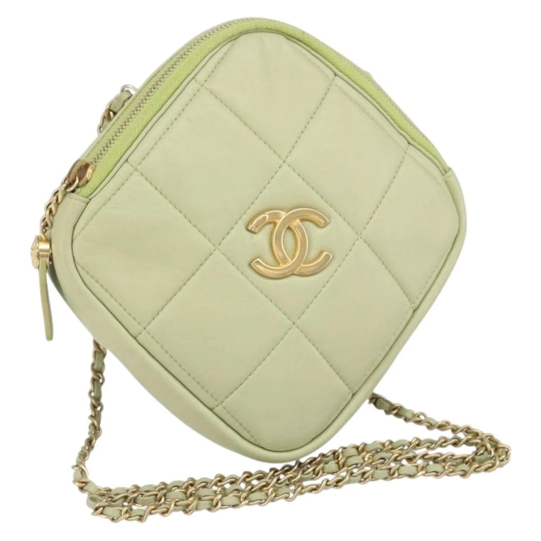 CHANEL MATELASSE CHAIN SHOULDER BAG: CHANEL Matelasse Chain Shoulder Bag Brand: CHANEL Type/Style: Shoulder Bag Material: Lamb Skin Color: LIme Green/Gold Size: Size(Inch) W7.1 x H7.5 x D1.2inch(Approx) Accessories: None Acce