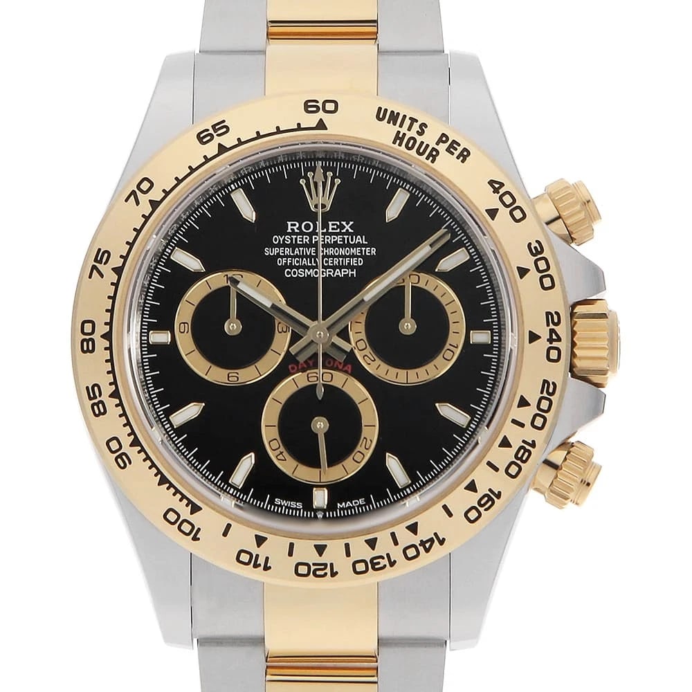 ROLEX COSMOGRAPH DAYTONA BLACK WATCH: ROLEX Cosmograph Daytona black Watch Brand: ROLEX Type/Style: Wrist watch Material: Band Material Stainless Steel/Yellow Gold, Case Material Stainless Steel Color: Dial Color Black Size: Case:W40mm Ci