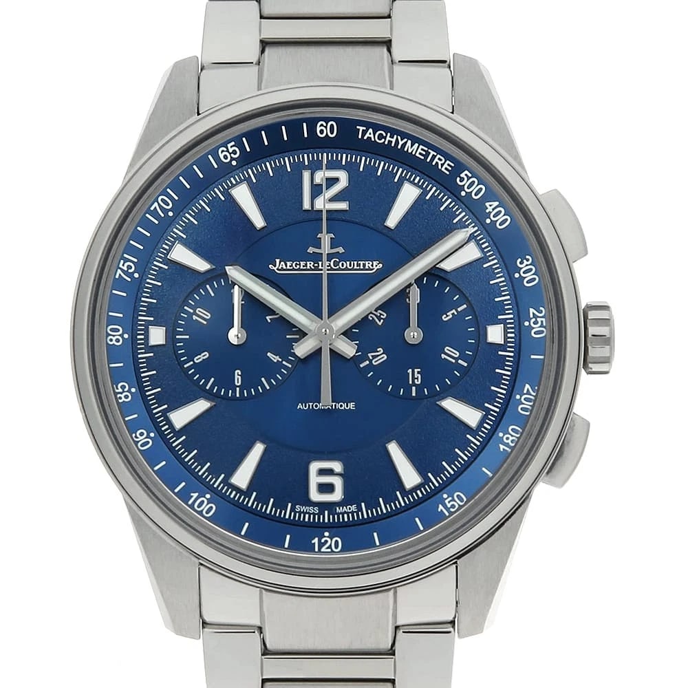 JAEGERLECOULTRE POLARIS CHRONOGRAPH WATCH: JaegerLeCoultre Polaris Chronograph Watch Brand: JaegerLeCoultre Type/Style: Wrist watch Material: Band Material Stainless Steel, Case Material Stainless Steel Color: Dial Color Blue Size: Case:W42mm