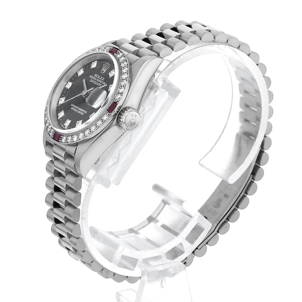 ROLEX DATEJUST BEZEL DIAMOND RUBY BLACK WATCH - 2