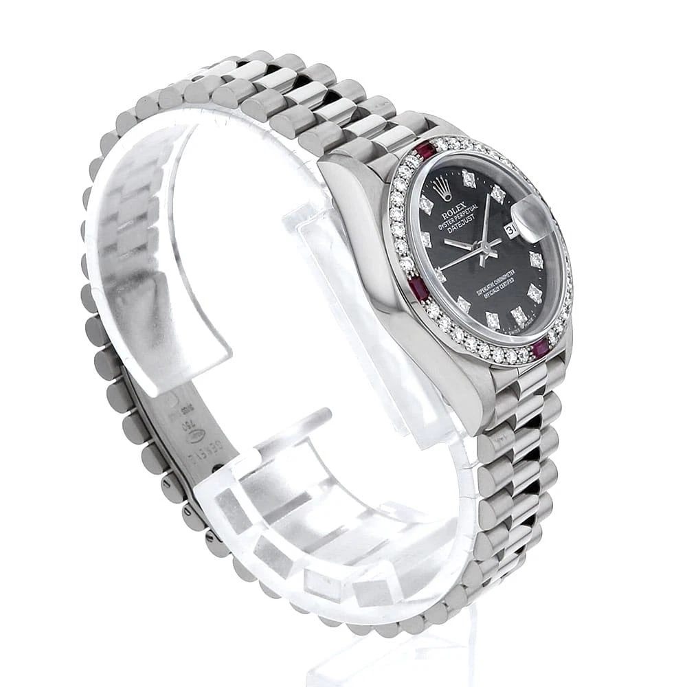 ROLEX DATEJUST BEZEL DIAMOND RUBY BLACK WATCH - 3