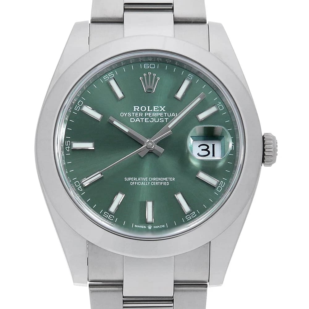 ROLEX DATEJUST MINT GREEN BAR OYSTER WATCH: ROLEX Datejust Mint green Bar oyster Watch Brand: ROLEX Type/Style: Wrist watch Material: Band Material Stainless Steel, Case Material Stainless Steel Color: Dial Color Mint Green Size: Case:W41mm Cir