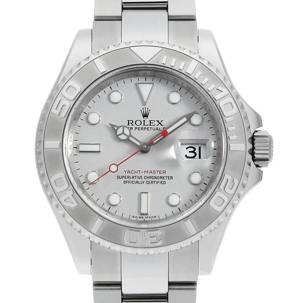 ROLEX YACHT MASTER SILVER WATCH: ROLEX Yacht master Silver Watch Brand: ROLEX Type/Style: Wrist watch Material: Band Material Stainless Steel, Case Material Stainless Steel/Platinum Color: Dial Color Silver Size: Case:W40mm