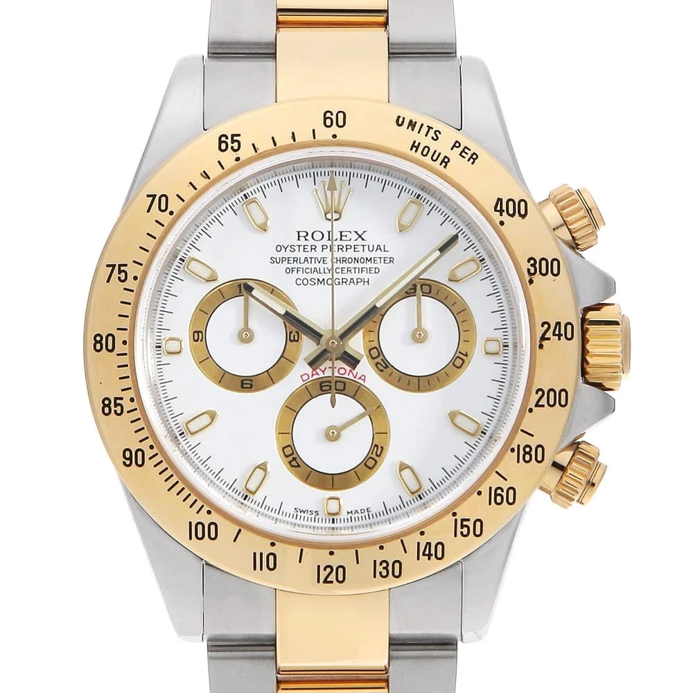 ROLEX COSMOGRAPH DAYTONA WHITE WATCH: ROLEX Cosmograph Daytona white Watch Brand: ROLEX Type/Style: Wrist watch Material: Band Material Stainless Steel/Yellow Gold, Case Material Stainless Steel/Yellow Gold Color: Dial Color White Size: