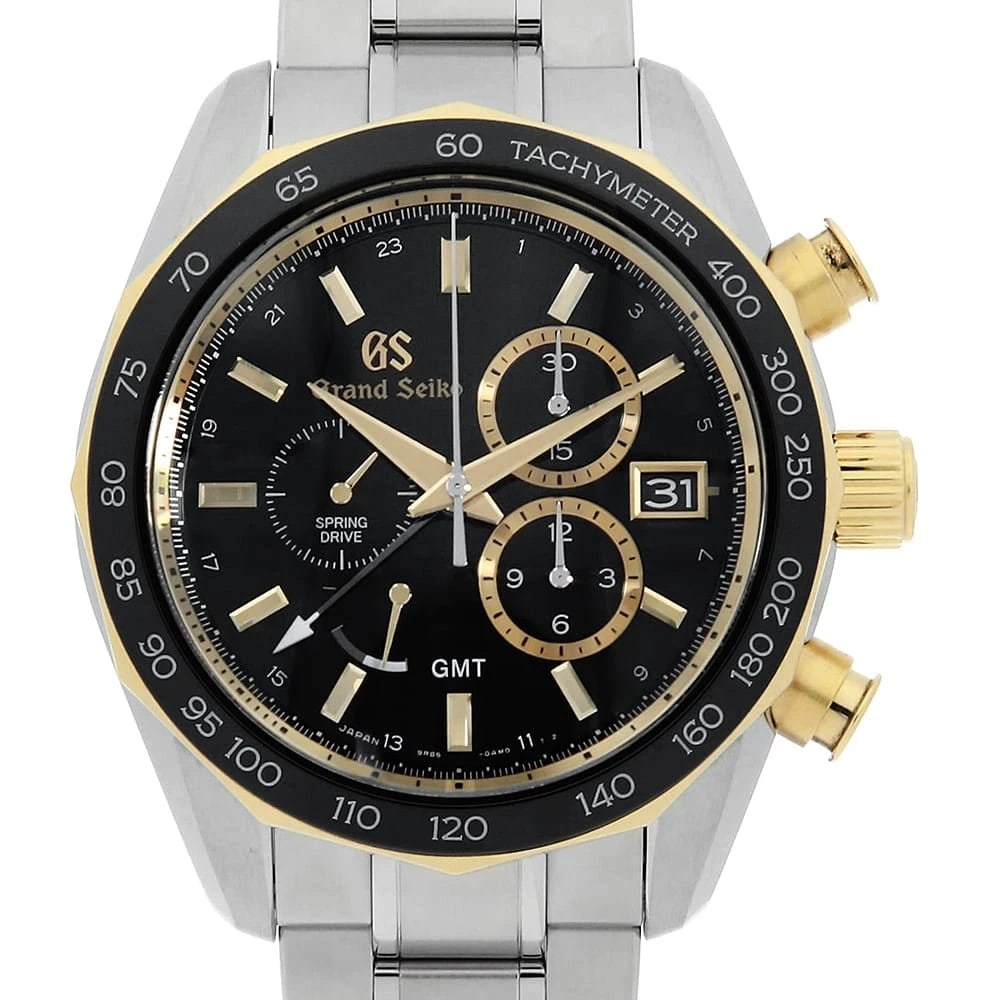 GRAND SEIKO SPORTS COLLECTION SPRING DRIVE CHRONOGRAPH WATCH: Grand Seiko Sports Collection Spring Drive Chronograph Watch Brand: Grand Seiko Type/Style: Wrist watch Material: Band Material Stainless Steel, Case Material Stainless Steel/Yellow Gold Color: Dial