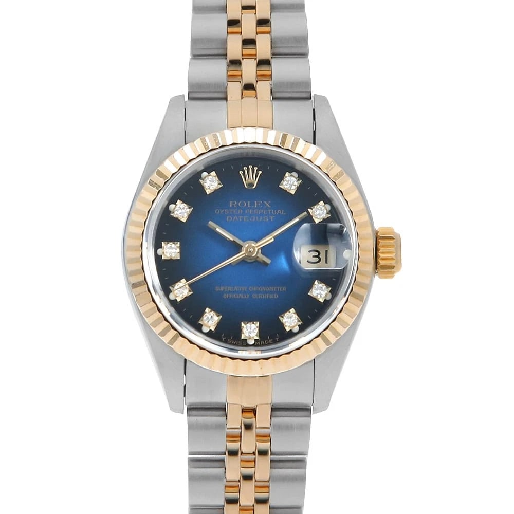 ROLEX DATEJUST DIAMOND BLUE GRADATION WATCH: ROLEX Datejust Diamond blue Gradation Watch Brand: ROLEX Type/Style: Wrist watch Material: Band Material Stainless Steel/Yellow Gold, Case Material Stainless Steel Color: Dial Color Blue Size: Case:W2