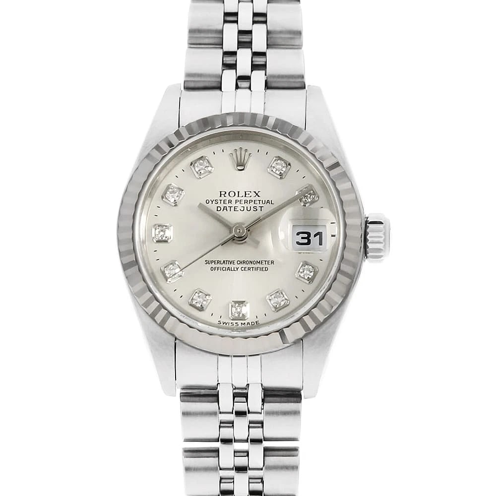 ROLEX DATEJUST DIAMOND SILVER WATCH: ROLEX Datejust Diamond Silver Watch Brand: ROLEX Type/Style: Wrist watch Material: Band Material Stainless Steel, Case Material Stainless Steel/White gold Color: Dial Color Silver Size: Case:W26mm Cir