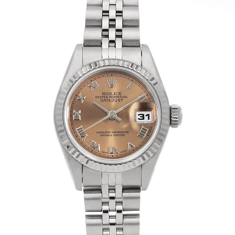 ROLEX DATEJUST PINK WATCH: ROLEX Datejust pink Watch Brand: ROLEX Type/Style: Wrist watch Material: Band Material Stainless Steel, Case Material Stainless Steel/White gold Color: Dial Color Pink Size: Case:W26mm Circumference